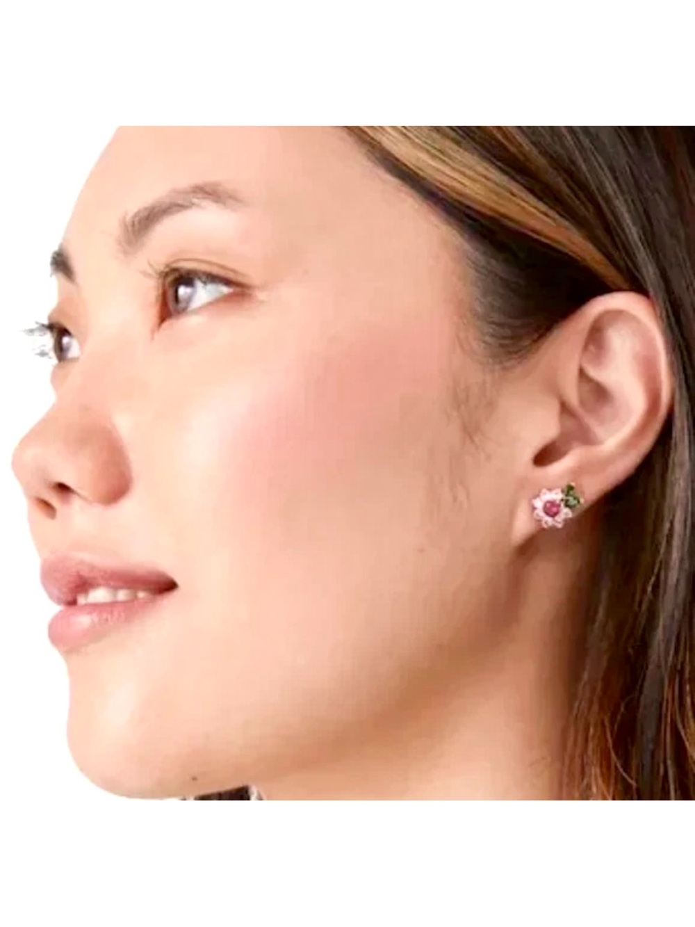 Kate Spade pink and green floral cluster stud earrings gold tone w dustbag NWT - Picture 3 of 5